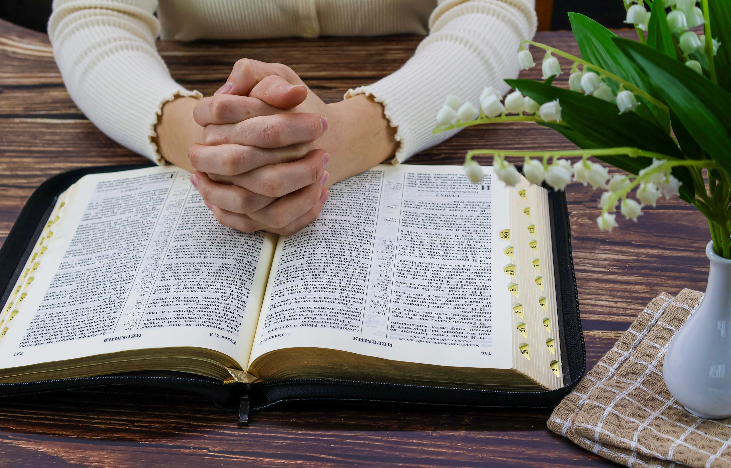 Bible and study materials on a table